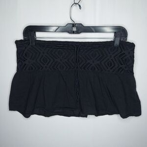 Becca Swimwear Skirt Medium Women Black Gauzy Cutout Crochet Drawstring‎ Waist
